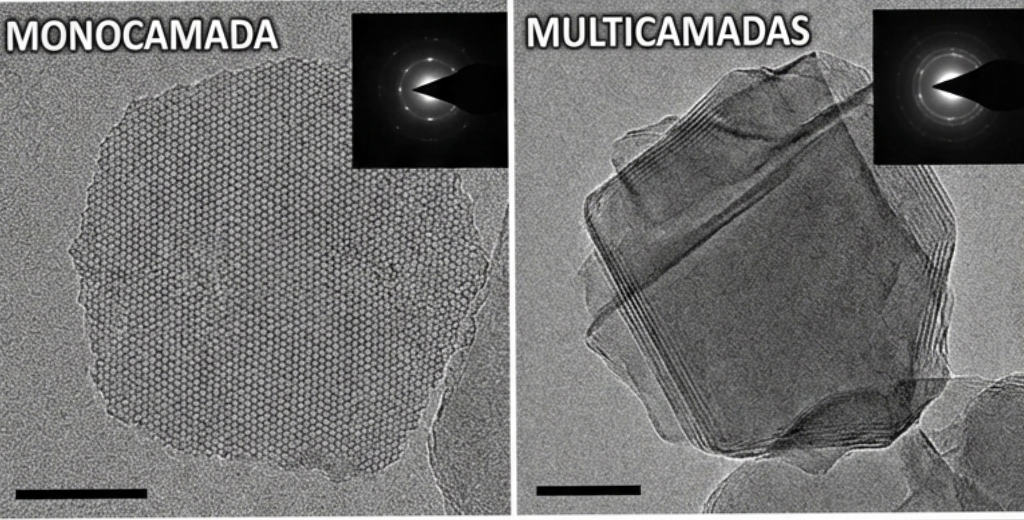 comparação entre grafeno monocamada e grafeno multicamadas por microscopia eletrônica