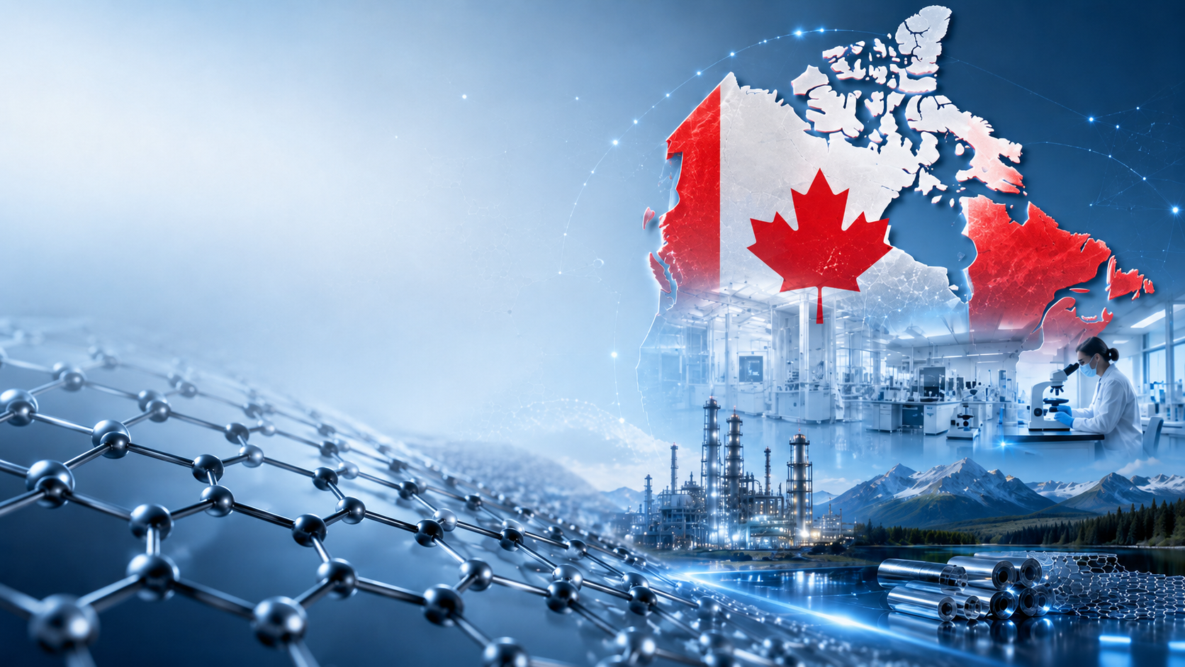 Estrutura do grafeno conectando pesquisa científica e aplicações industriais no Canadá